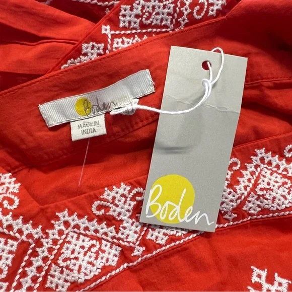 New Boden Square Neck Rara Dress in Firecracker New With Tag Size 6 Embroidered - Picture 12 of 16